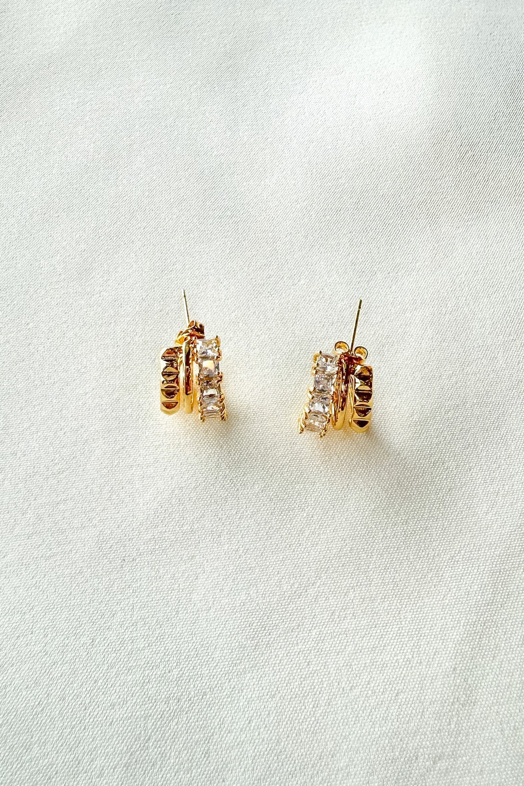 Triple Gold and CZ Hoops, Earrings, Jewelry, Boutique Jewelry, Adeline Boutique, Dallas Boutique