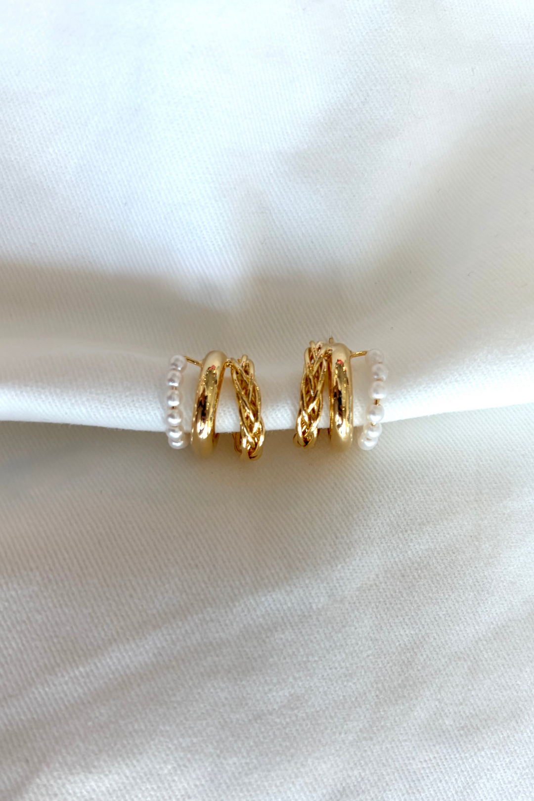 Triple Lovely Pearl Hoop Earrings, adeline boutique, dallas boutique, boutique