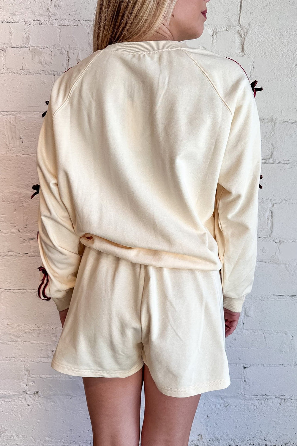 Velvet Side Striped Striped With Bow Detail, Loungewear, Matching Set, Sweatshorts, Adeline Boutique