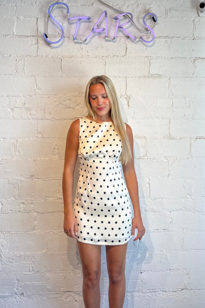 polka dot summer dress, boutique, dallas boutique, polka dot dress, black and white polka dot dress 