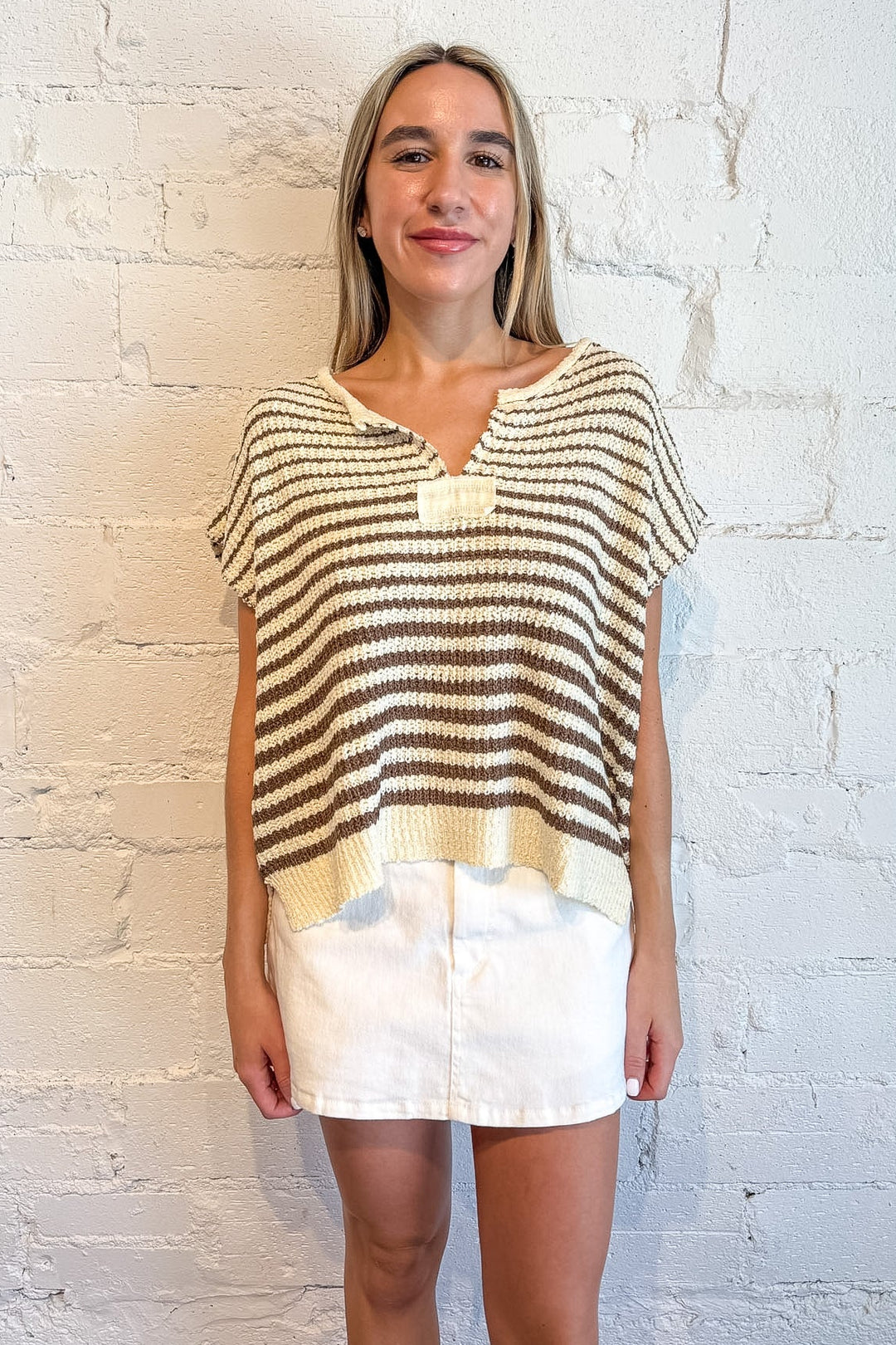 sweater top, short sleeve sweater, stripe sweater 