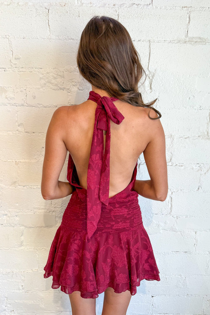 Wine Floral Backless Mini Dress, Holiday Dress, Womens Clothing Boutique, Boutique Dresses, Adeline Boutique, Dallas Boutique
