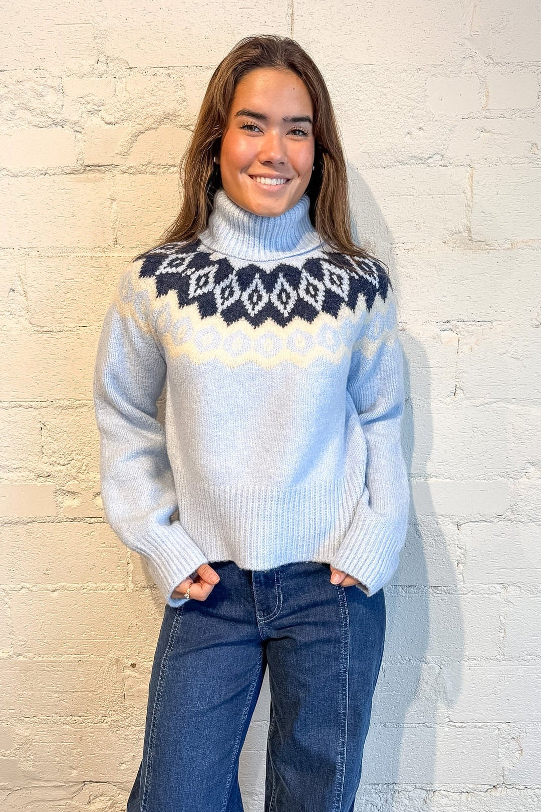 cozy sweater, blue sweater, winter blues sweater