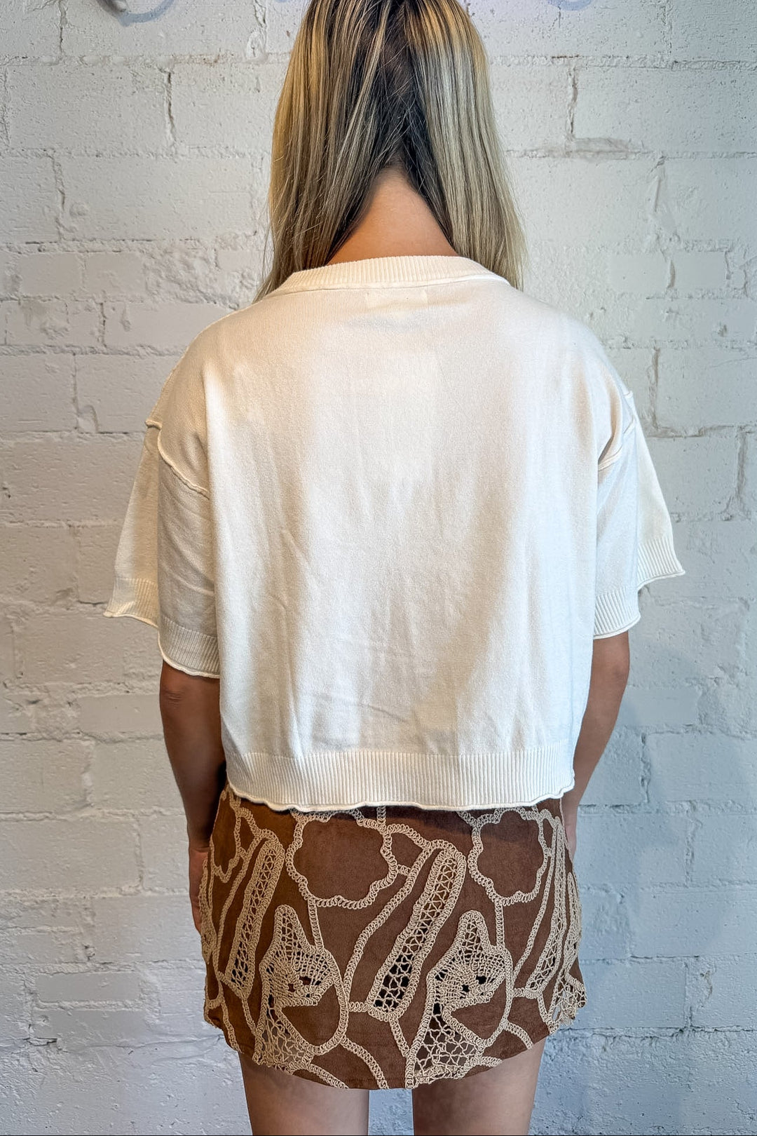brown skirt with lace detailing