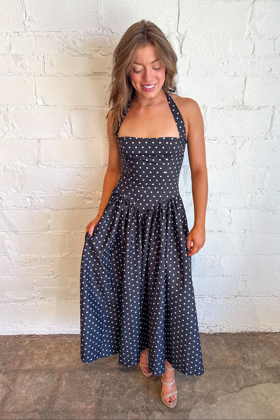 Yaya Midi Halter Dress, Maxi Polka Dot Dress, Polka Dot Dress, Maxi Dress, Adeline Boutique, Dallas Boutique, Boutique Dresses, Women's Fashion