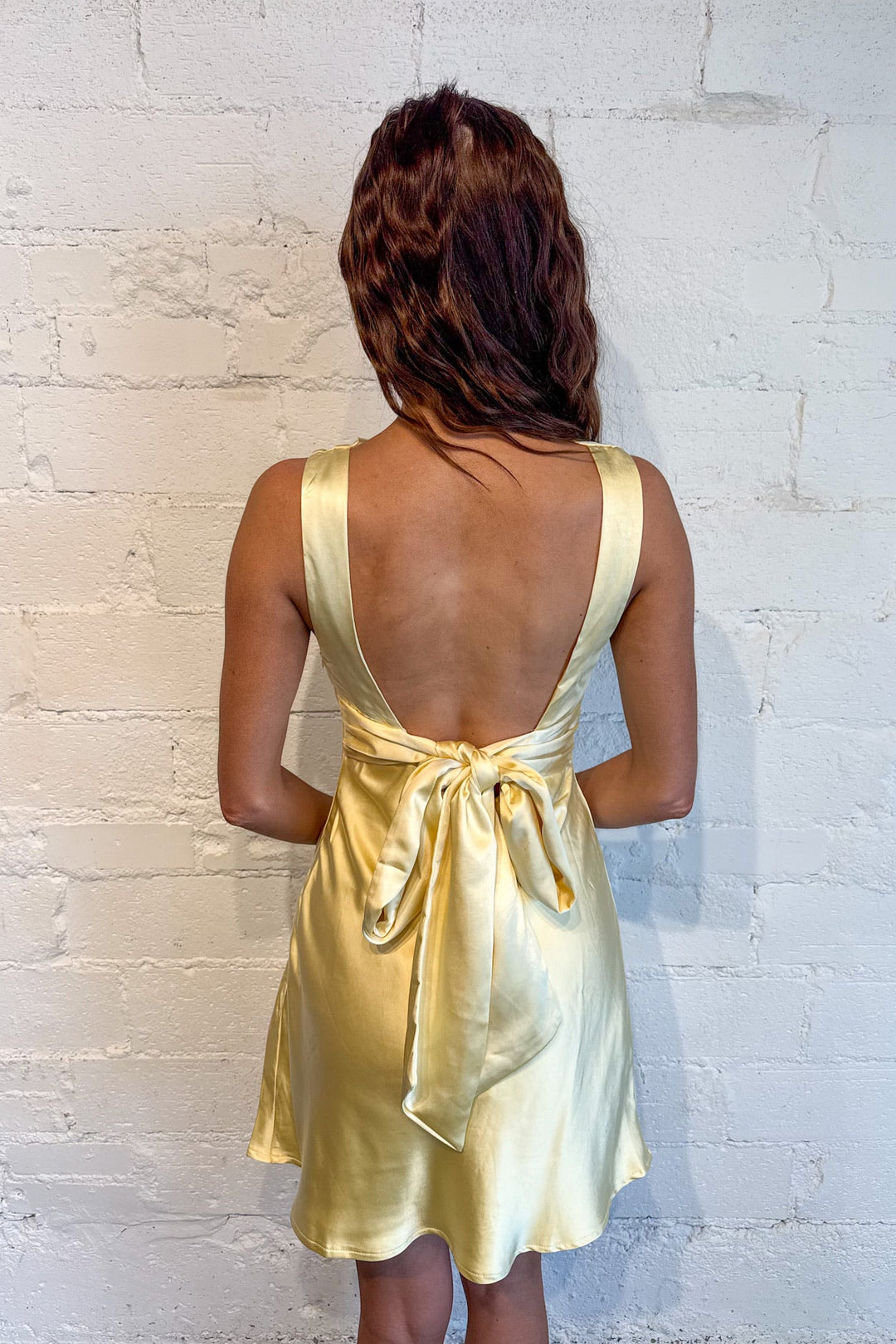 Daytime Date Dress, Yellow Satin Dress, Satin Mini Dress, Formal Dress, Wedding Guest Dress, Women's Dresses, Spring and Summer Dresses, Adeline Boutique, Dallas Boutique, Women's Boutique Dresses