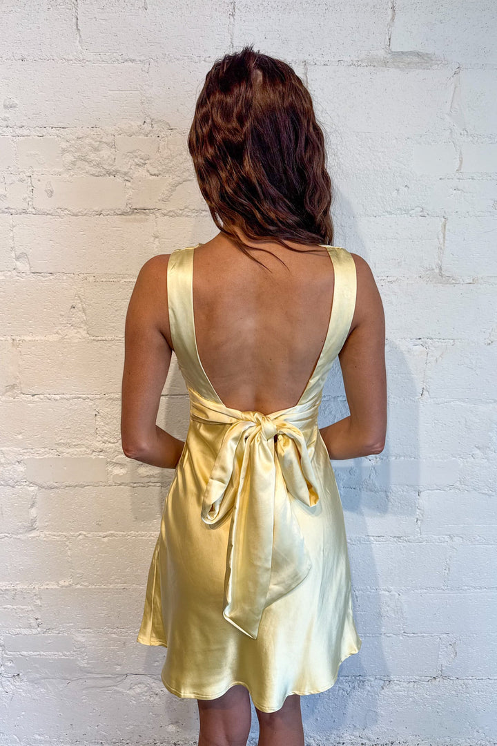 Daytime Date Dress, Yellow Satin Dress, Satin Mini Dress, Formal Dress, Wedding Guest Dress, Women's Dresses, Spring and Summer Dresses, Adeline Boutique, Dallas Boutique, Women's Boutique Dresses