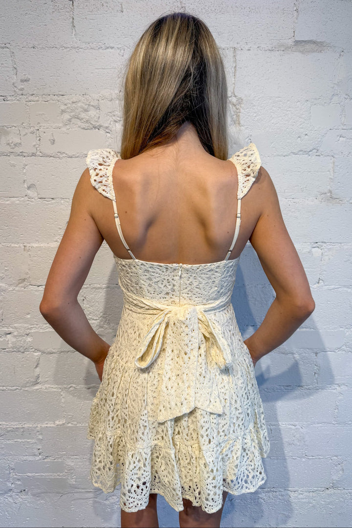 Golden Hour Glow Dress, White Dress, White Lace Dress, Mini Dress, Spring and Summer Styles, Spring and Summer Dresses, Bridal Dress, Adeline Boutique, Dallas Boutique, Women's Clothing Boutique