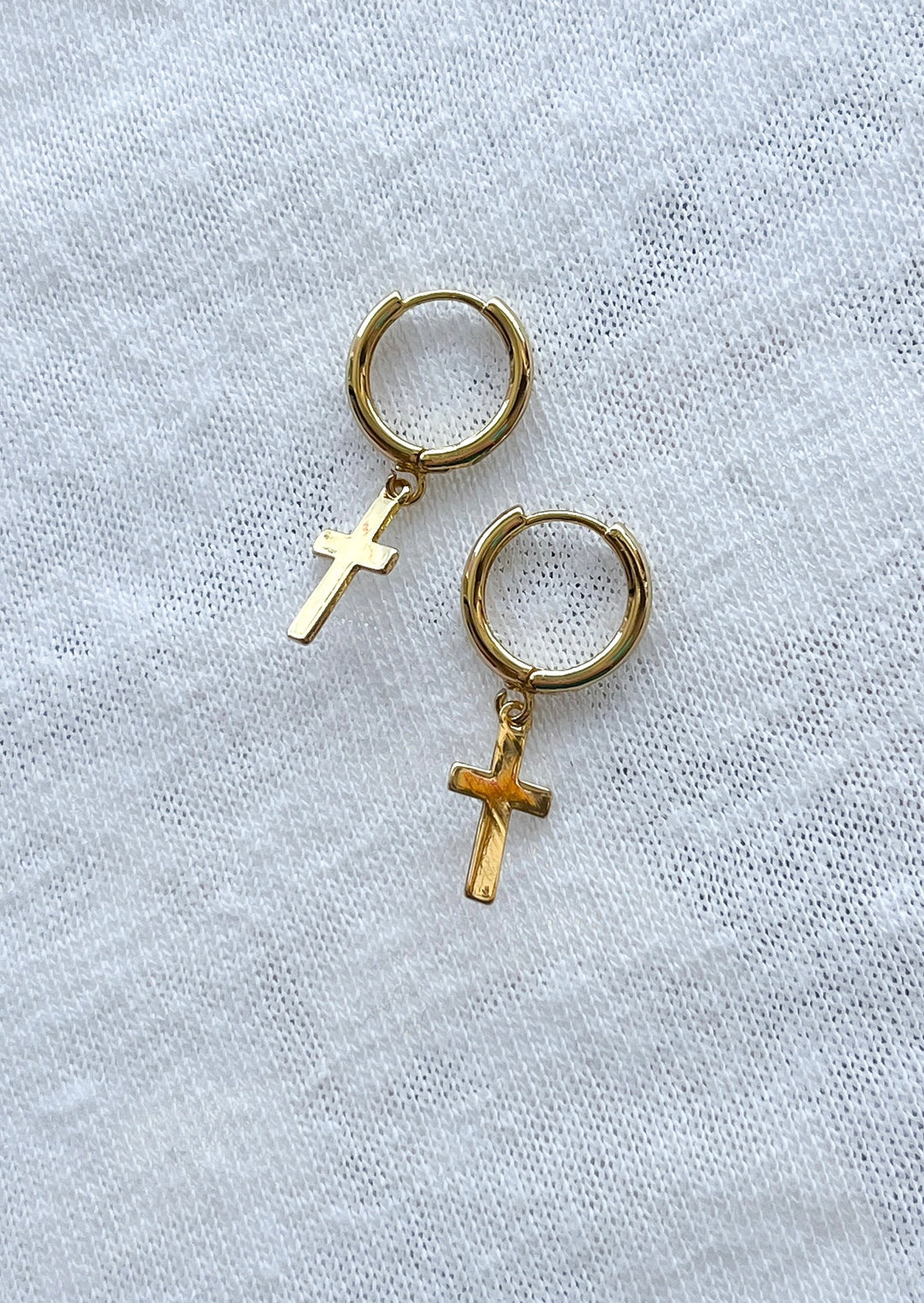 cross huggie, cross earrings, earring, earrings, jewelry